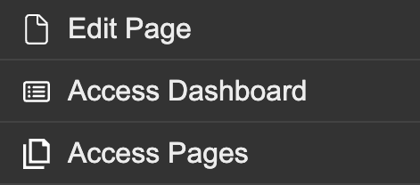 Pencil menu with opens to Edit Page, Access Dashboard, and Access Pages