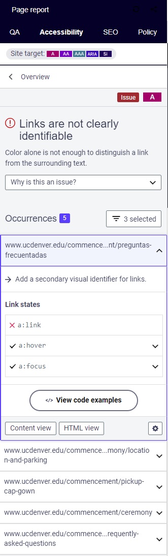 Siteimprove report of link underline flag