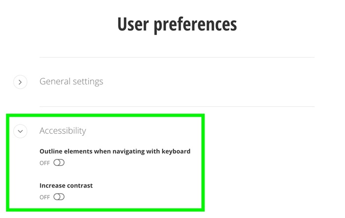 Sitefinity 14.4 accessibility settings