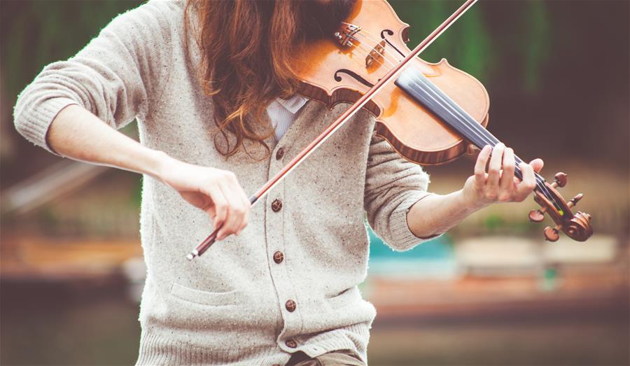 Man with a beard playing the violin