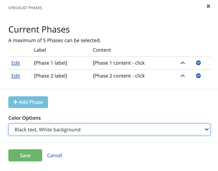 Checklist phases editor