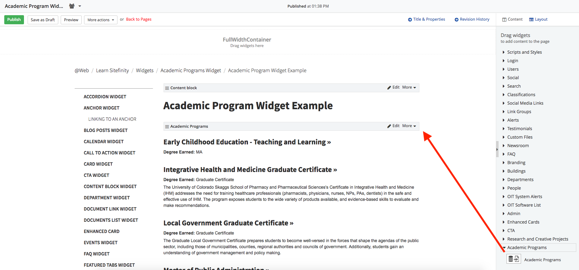 Drag and Drop Academic Program Widget