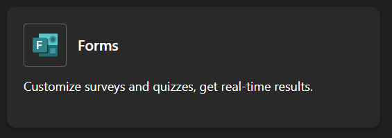 Image of Forms option in Microsoft 365