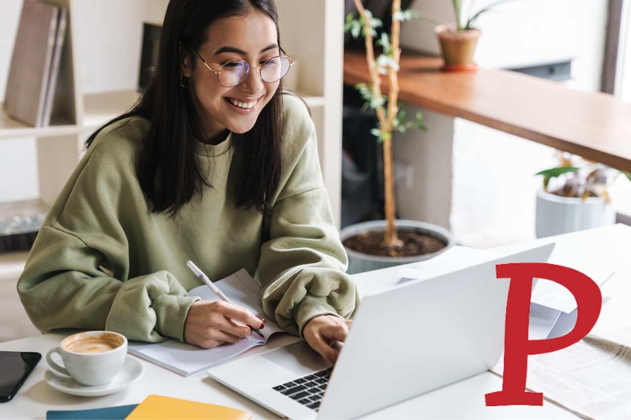 Student on laptop with Perusall Logo in corner