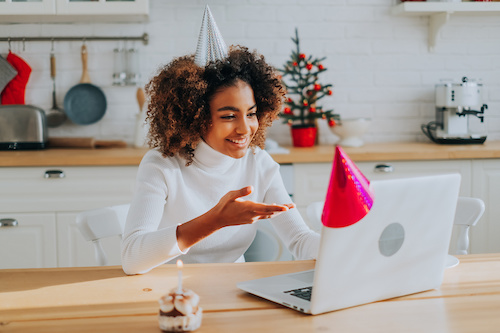 Female employee virtual holiday party