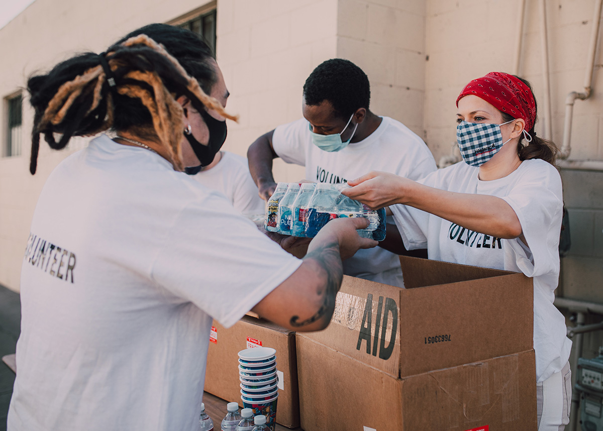 Volunteers working at food bank