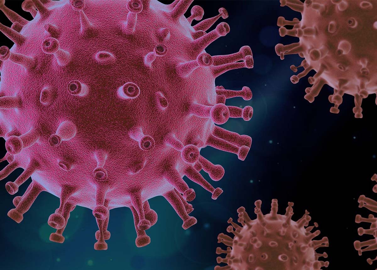 microscopic rendering of COVID-19 virus