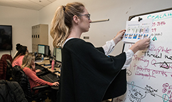 woman working at a chalkboard