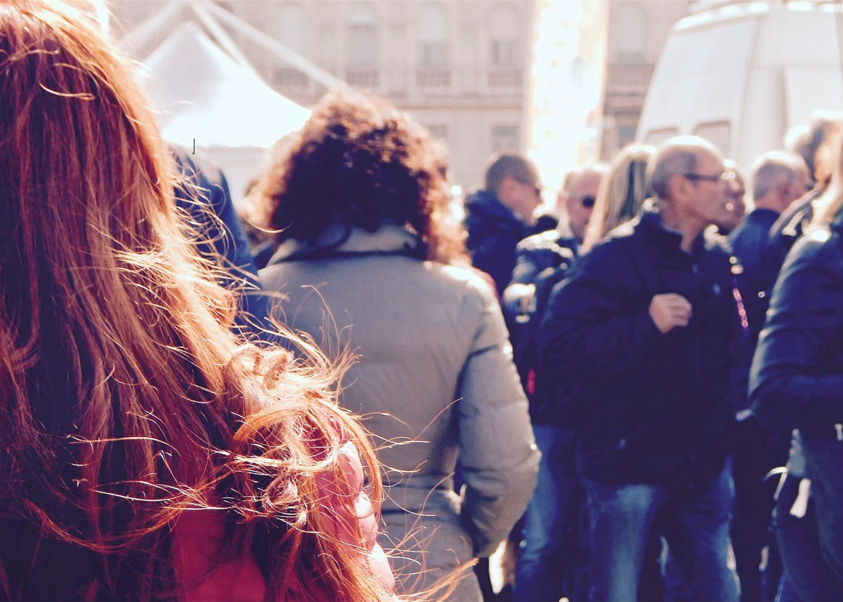 People walking outdoors in public space