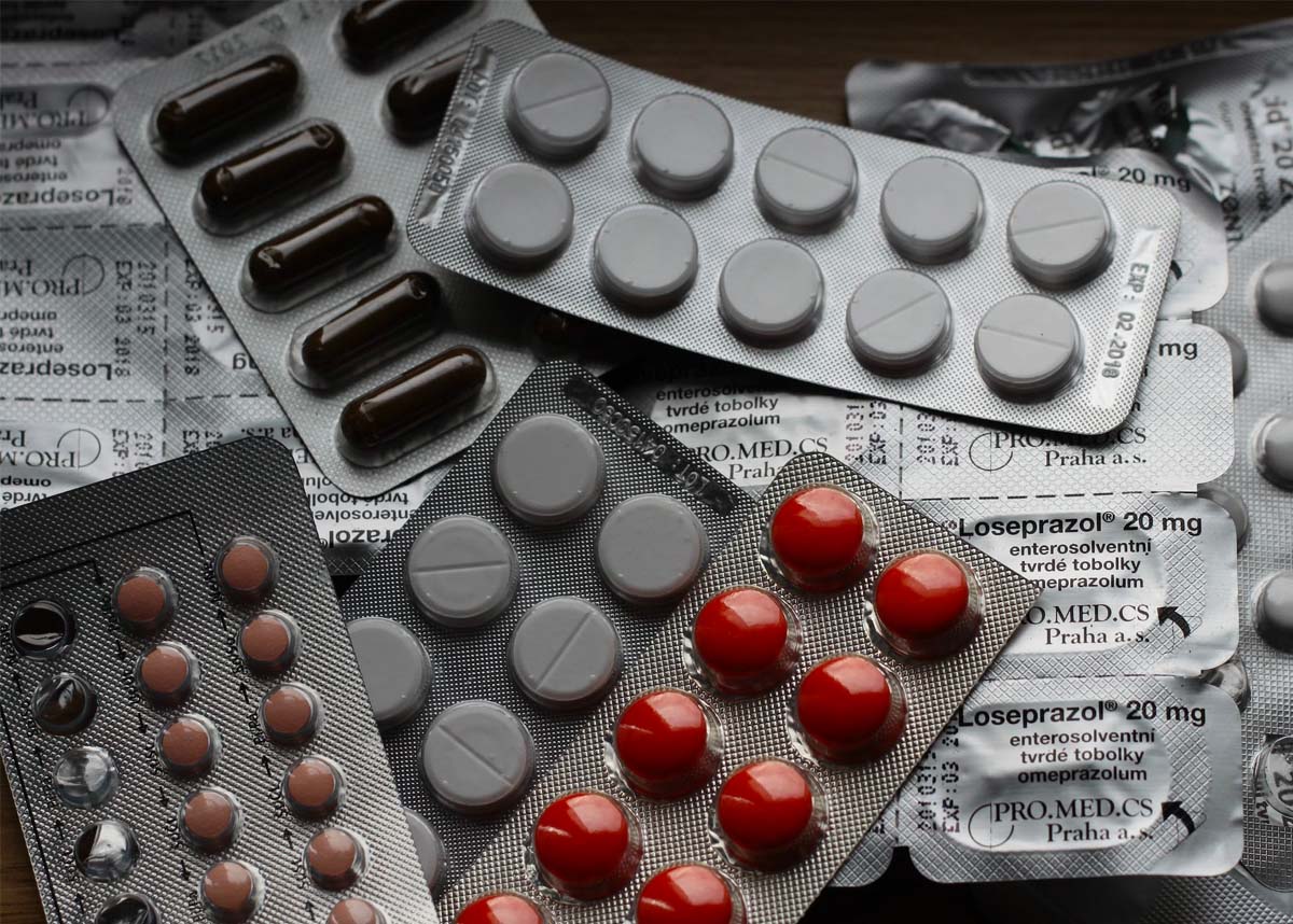 Close up of several packaged medications