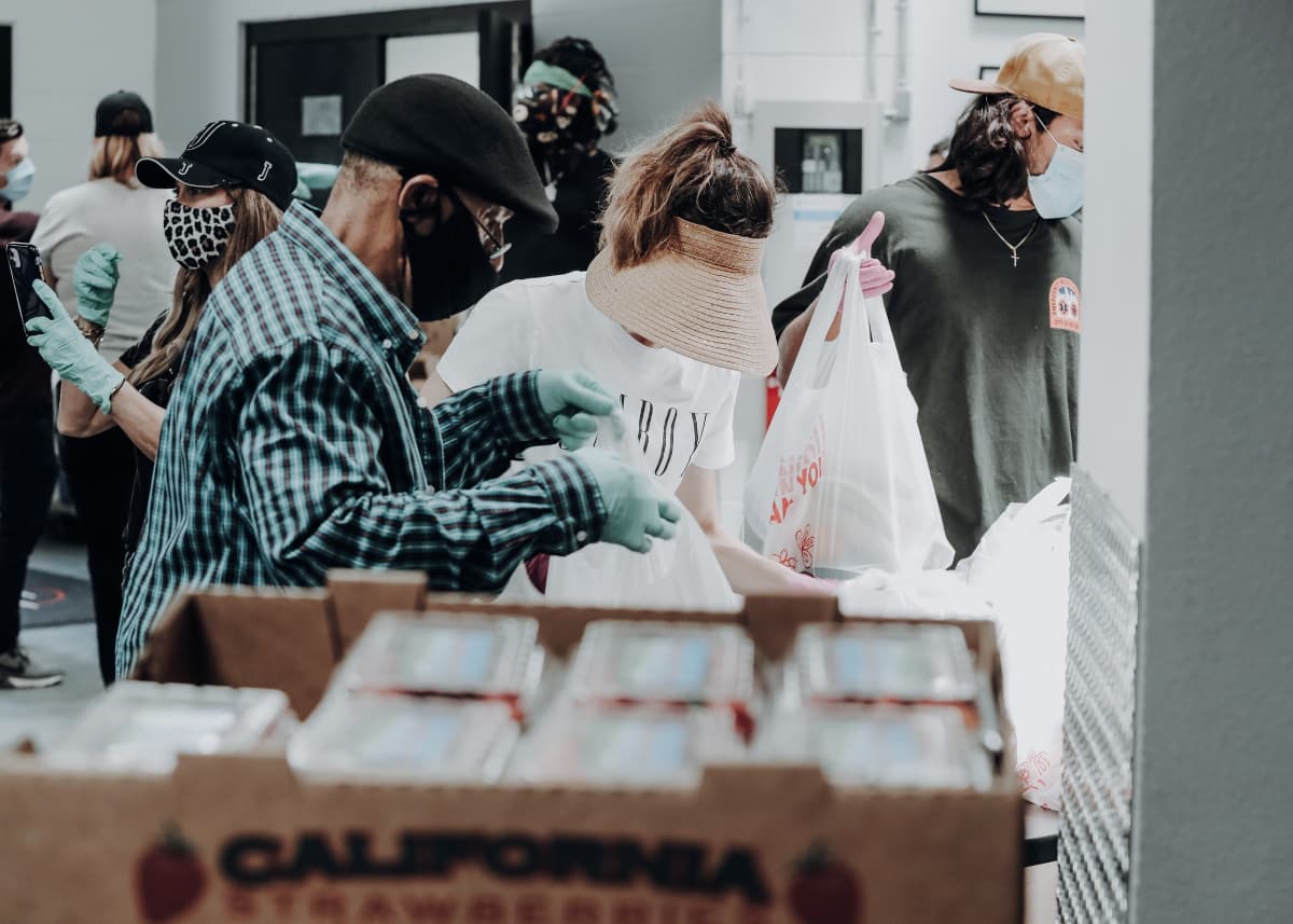 People working together at a food bank