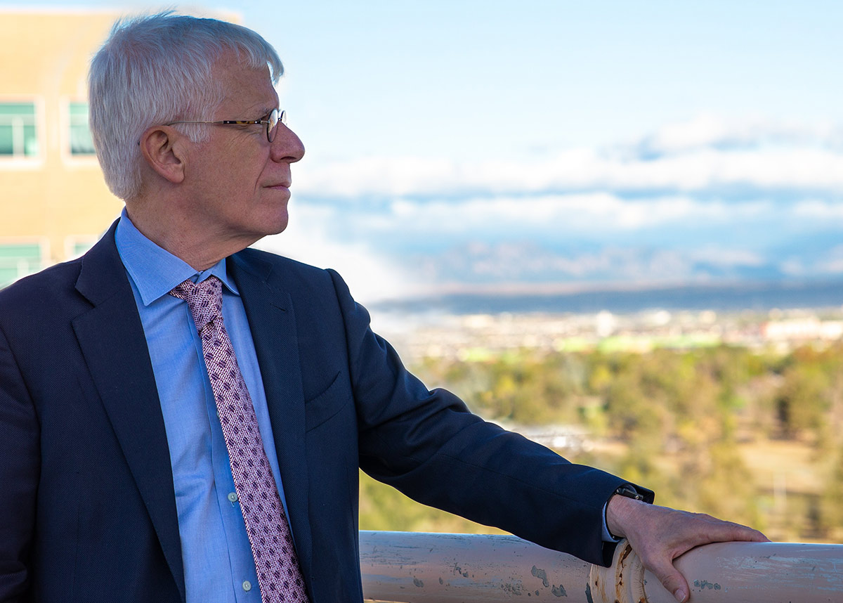 Dean Jonathan Samet on the roof of the Fitzsimons building at CU Anschutz.