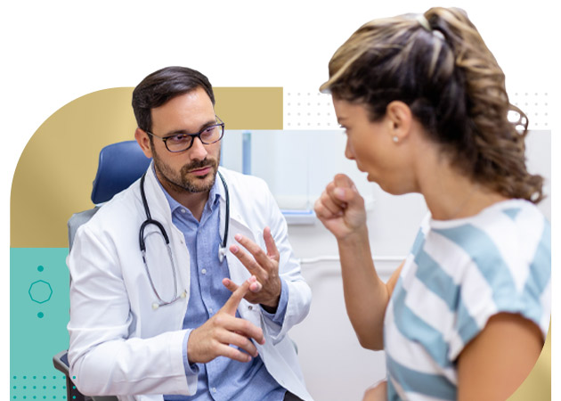 Sick woman visiting doctor at the hospital