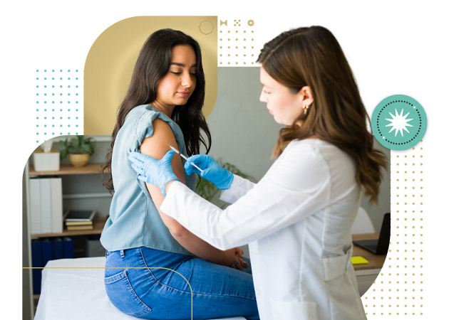 Young woman getting vaccinated by a medical professional in a clinic