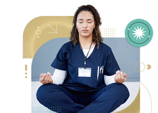 Female nurse meditating for zen mindset, relax energy or yoga