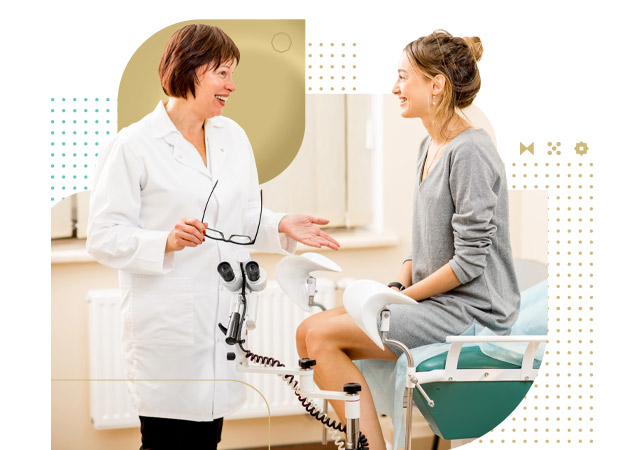 Young woman patient with a senior gynecologist during the consultation in the gynecological office