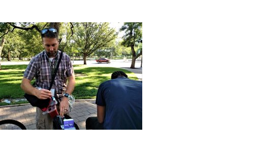 CU Nursing's Scott Harpin preps a shot in Civic Center Park.