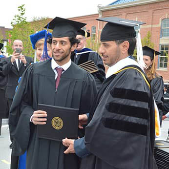 Qatar Prime Minister Abdulla Bin Nasser Bin Khalifa Al Thani and his son Sheikh Nasser Al Thani in commencement regalia