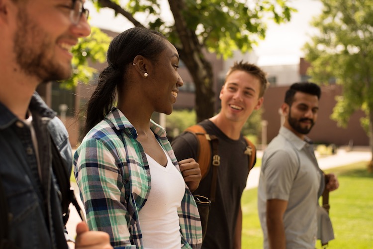 CU Denver students walking together outside