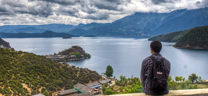 student Jacob Clark looking over the landscape in China student Jacob Clark looking over the landscape in China