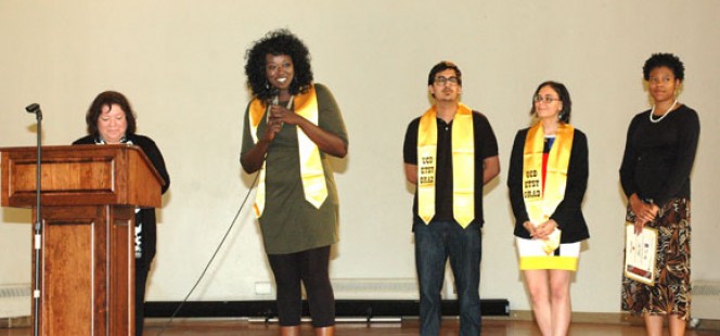 students speaking on stage students speaking on stage