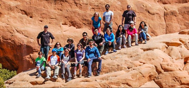 students posing at Arches National Park, Utah students posing at Arches National Park, Utah