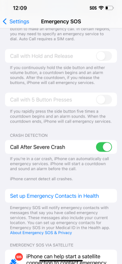 ios Crash Detection screen