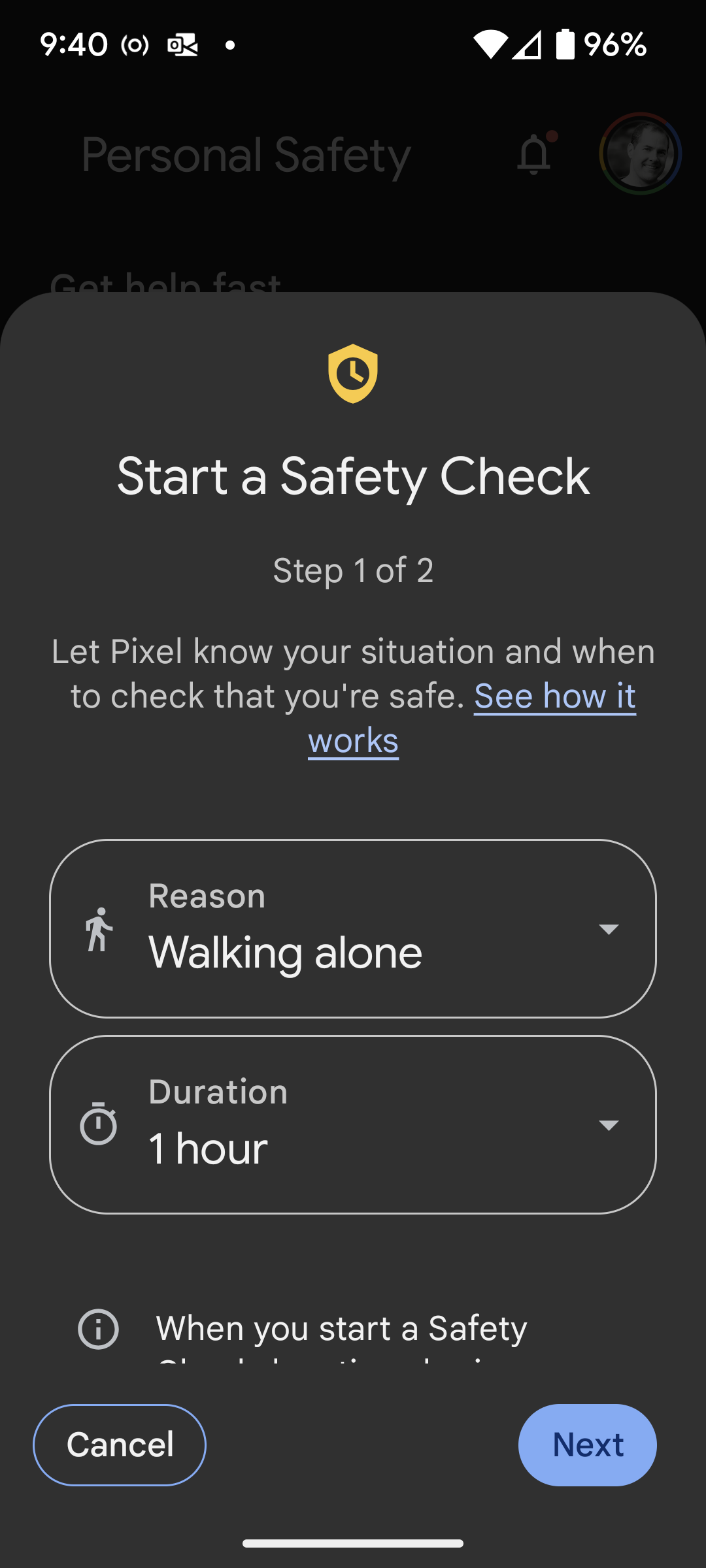 Safety Check Screen