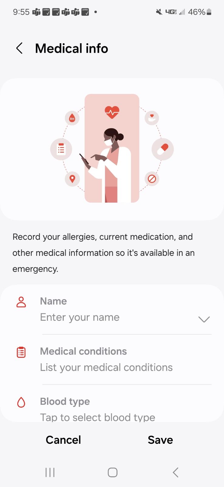 Samsung Medical Info Screen